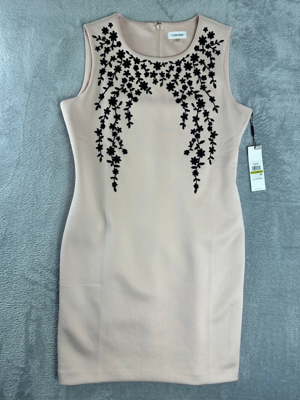 Calvin Klein Pink Blush Scuba Cocktail Sheath Dress Beaded Size 14 NWT Formal